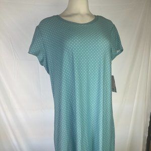 Hanes Comfort Sleep Printed Short Sleeve Sleep Shirt Blue White Dot LG